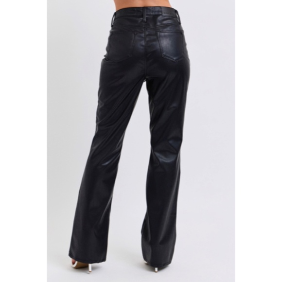 JUDY BLUE New Fall 24! Black High Waist Tummy Control Faux Leather Bootcut Pants - Picture 4 of 5